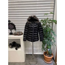 Moncler women's fur hooded shiny short coat B-7