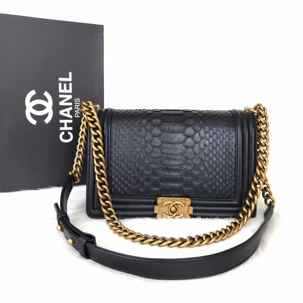 Chanel Boy Classic Gold Python