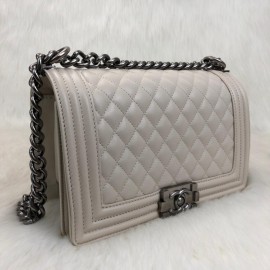 Chanel Boy Genuine Leather Medium Size Off White