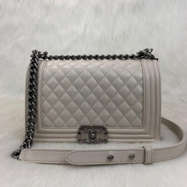 Chanel Boy Genuine Leather Medium Size Off White