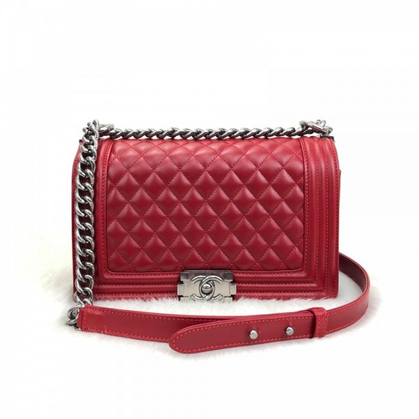 Chanel Boy Genuine Leather Medium Size Red