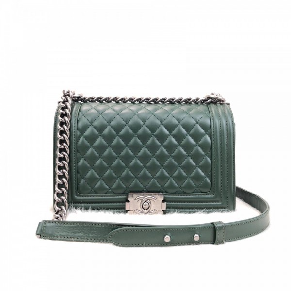 Chanel Boy Genuine Leather Medium Size Green