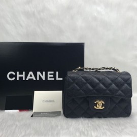 Chanel Caviar Mini Flap Bag 1.55 Black Gold 