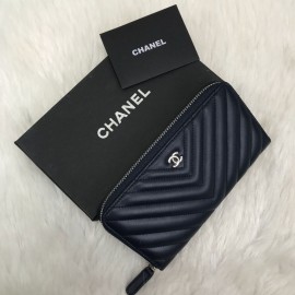 Chanel Classic Wallet Dark Blue Chevron