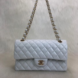 Chanel  Flap Bag 2,55 Medium Size %100 Genuine Leather White Gold