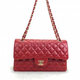 Chanel  Flap Bag 2,55 Medium Size %100 Genuine Leather Red Gold