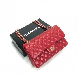 Chanel  Flap Bag 2,55 Medium Size %100 Genuine Leather Red Gold