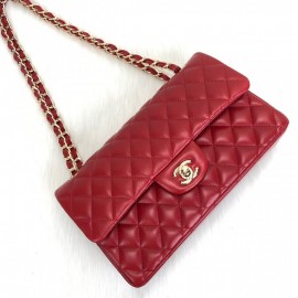 Chanel  Flap Bag 2,55 Medium Size %100 Genuine Leather Red Gold