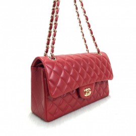 Chanel  Flap Bag 2,55 Medium Size %100 Genuine Leather Red Gold