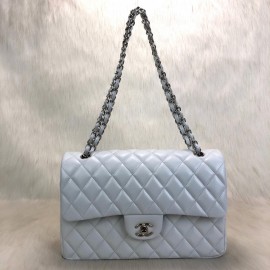 Chanel Flap Bag 3,55 Capitone Large Size White Silver