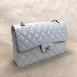 Chanel Flap Bag 3,55 Capitone Large Size White Silver