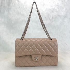 Chanel Flap Bag 3,55 Capitone Large Size Cream Silver