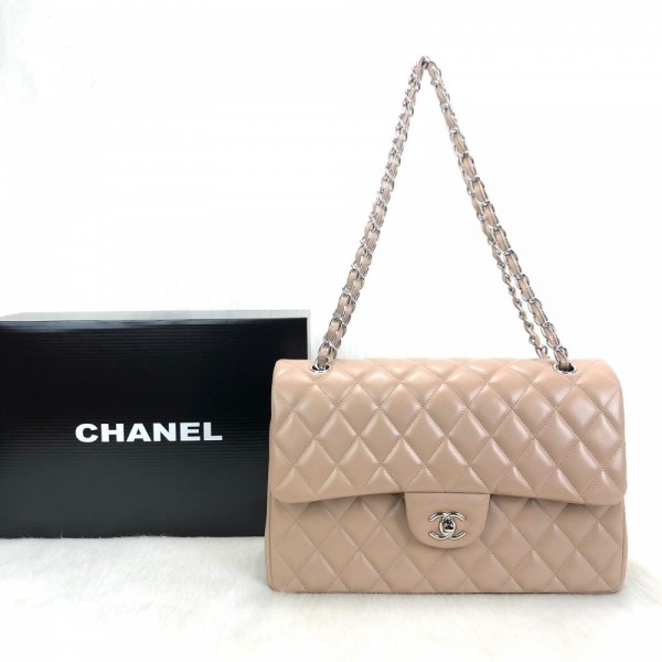 Chanel Flap Bag 3,55 Capitone Large Size Cream Silver