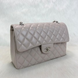 Chanel Flap Bag 3,55 Capitone Large Size Mink Silver