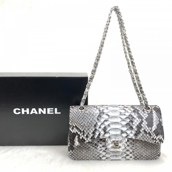 Chanel Flap Phyton 2,55 Naturel Silver Python