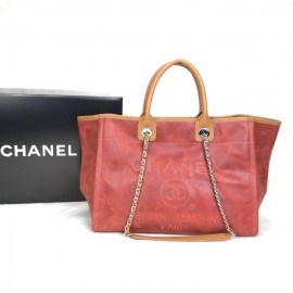 Chanel Glazed Deauville Tote Bag Tumbled Burgundy 