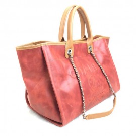 Chanel Glazed Deauville Tote Bag Tumbled Burgundy 