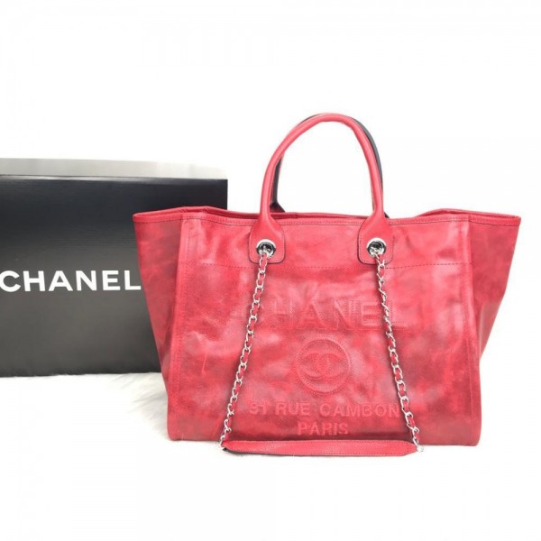 Chanel Glazed Deauville Tote Bag Red