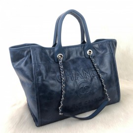 Chanel Glazed Deauville Tote Bag Dark Blue