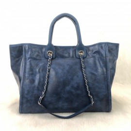 Chanel Glazed Deauville Tote Bag Dark Blue