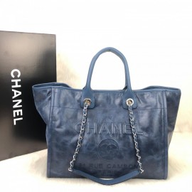 Chanel Glazed Deauville Tote Bag Dark Blue