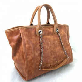 Chanel Glazed Deauville Tote Bag Tan Color