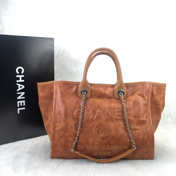 Chanel Glazed Deauville Tote Bag Tan Color