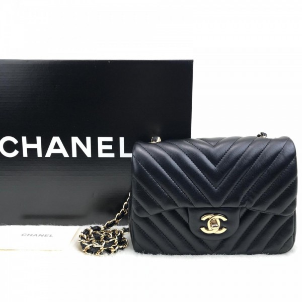 Chanel  Mini Chevron Bag 1.55 Black Gold 