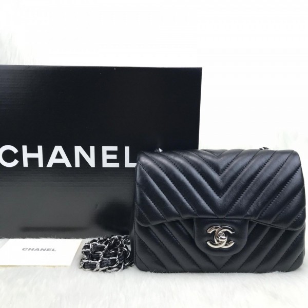 Chanel  Mini Chevron Bag 1.55 Black Silver