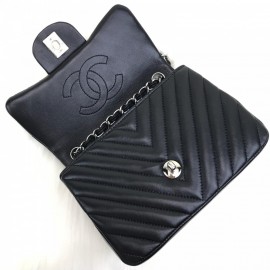 Chanel  Mini Chevron Bag 1.55 Black Silver