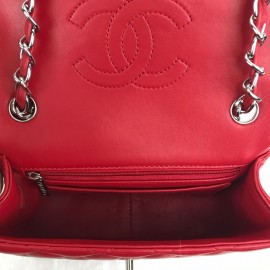 Chanel Mini Flap Bag 1.55 Red Silver