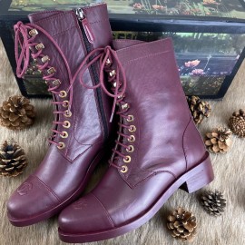 Chanel Lace-Up Boots burgundy