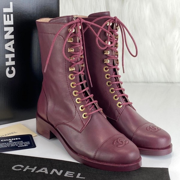 Chanel Lace-Up Boots burgundy