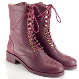 Chanel Lace-Up Boots burgundy