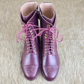 Chanel Lace-Up Boots burgundy