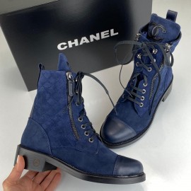 Chanel Quilted Lace-Up Suede Boots 