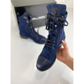 Chanel Quilted Lace-Up Suede Boots 