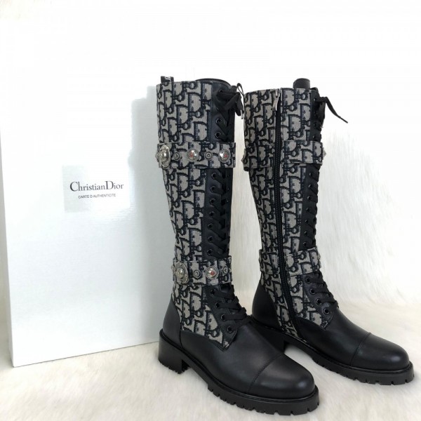 Christian Dior Oblique High Boots Genuine Leather 