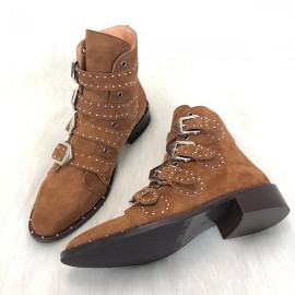 Givenchy Studded Multi-Strap Suede Boots Brown