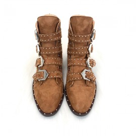 Givenchy Studded Multi-Strap Suede Boots Brown