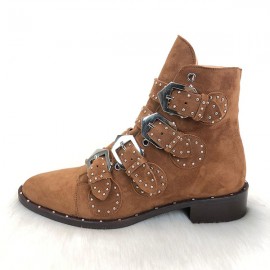 Givenchy Studded Multi-Strap Suede Boots Brown