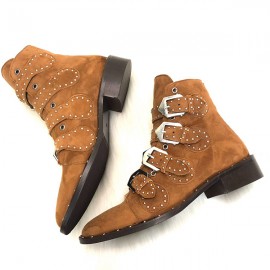 Givenchy Studded Multi-Strap Suede Boots Brown