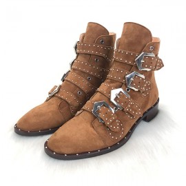 Givenchy Studded Multi-Strap Suede Boots Brown