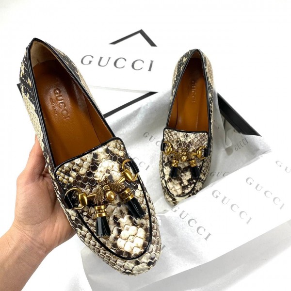 Gucci Jordaan Bee Locked Loafer Python leather