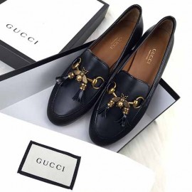 Gucci Jordaan Bee Interlocking Loafer 100% genuine leather women shoes