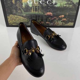 Gucci Jordaan Bee Interlocking Loafer 100% genuine leather women shoes