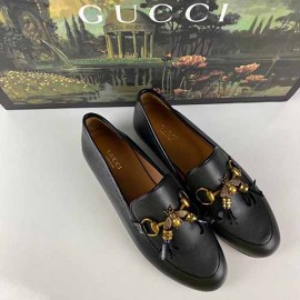 Gucci Jordaan Bee Interlocking Loafer 100% genuine leather women shoes