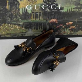 Gucci Jordaan Bee Interlocking Loafer 100% genuine leather women shoes