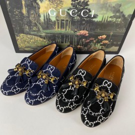 Gucci Jordaan Suede Bee Interlocking Loafer genuine suede leather women's shoes 