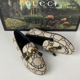 Gucci Jordaan Suede Bee Interlocking Loafer genuine suede leather women's shoes 